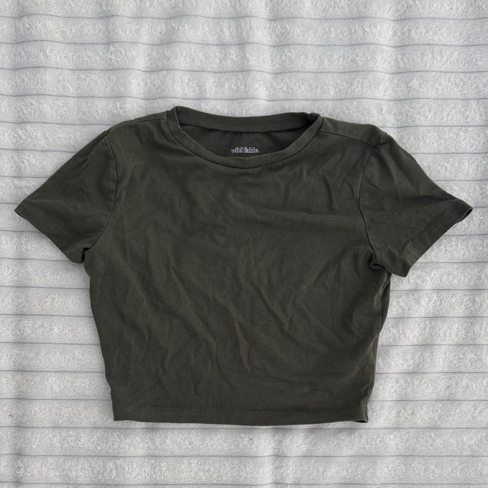 Wild Fable Dark Green Women's Short Sleeve Crop Top